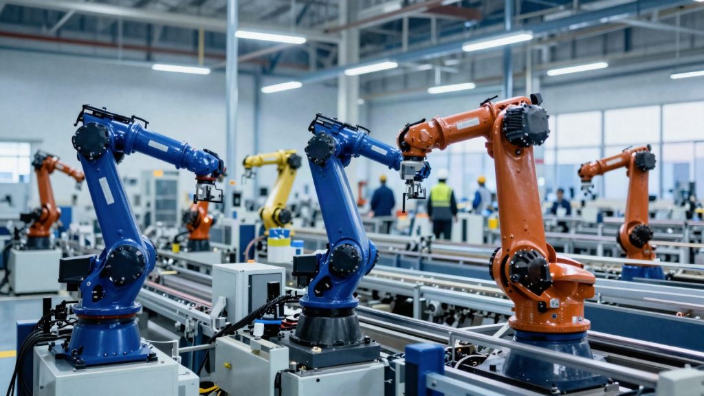 Planta industrial con líneas automatizadas y brazos robóticos